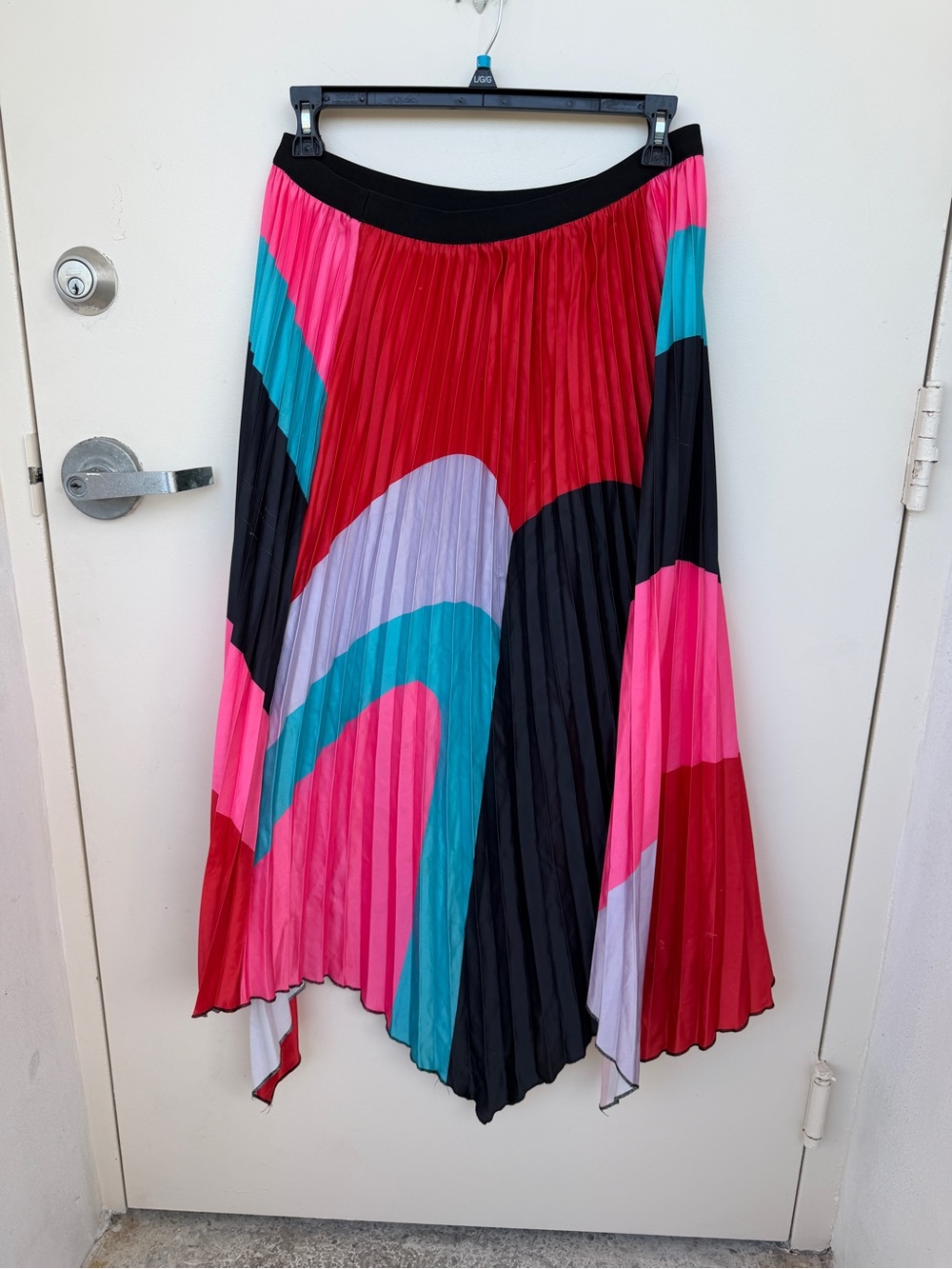 Colorblock Pleated Midi Skirt Pink Black Teal Size 3X